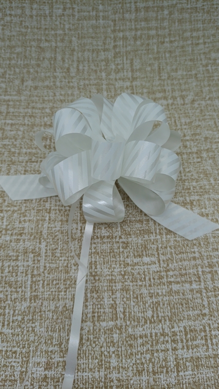 PC870202--4'' Solid Printed 30MM Ribbon Wide 5 INCH Orange Navy Blue Paper Pull String Bows光面条纹印刷手拉花